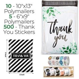 Shipping Bundle - Polymailers, Thank You Stickers - Geometric Green Black White